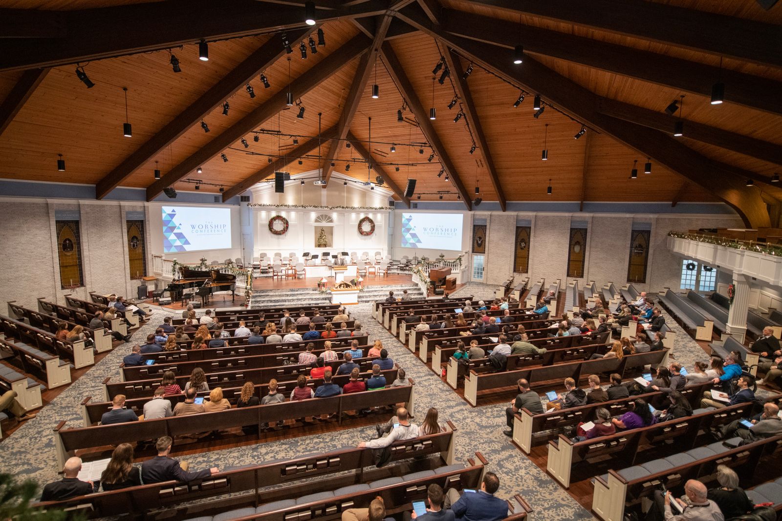 A congregation gathered together inside a church